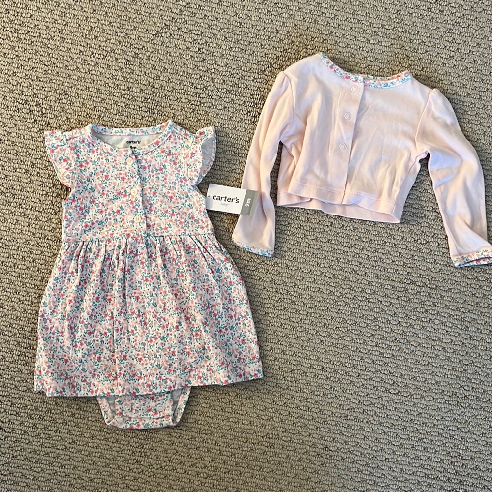 Carters 9 month baby girl floral dress and matching sweater set